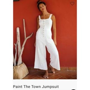 Billabong Paint The Town White Button Up Jumpsuit Size XS